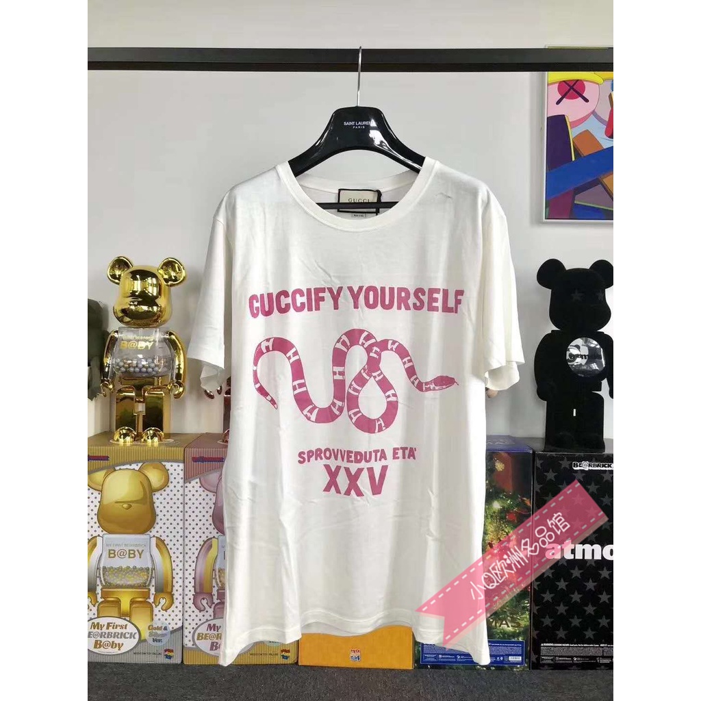 Áo Thun Gucci Tay Ngắn Dáng Rộng In Họa Tiết Da Rắn / Chữ Graffiti Cá Tính