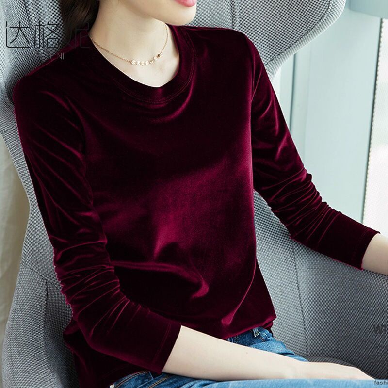 Áo Nhung Dài Tay Ôm Dáng Xinh Xắn Theo Phong Cách Hàn Quốc Dành Cho Nữ