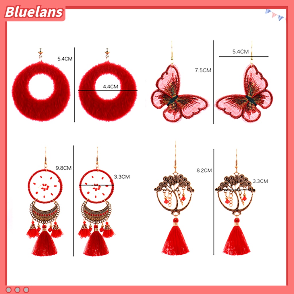 Bông Tai Dáng Dài Tua Rua Màu Đỏ Thời Trang 48h Dành Cho Bạn Gái