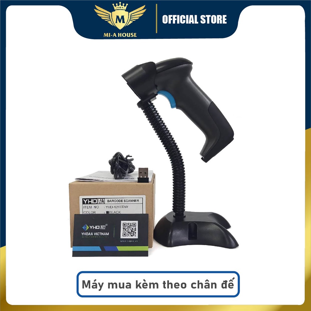 Máy bắn mã vạch không dây YHD 6200DW 2D, Máy quét mã vạch Barcode(1D) Qrcode(2D), Đầu đọc mã vạch dùng trên Laptop, PC