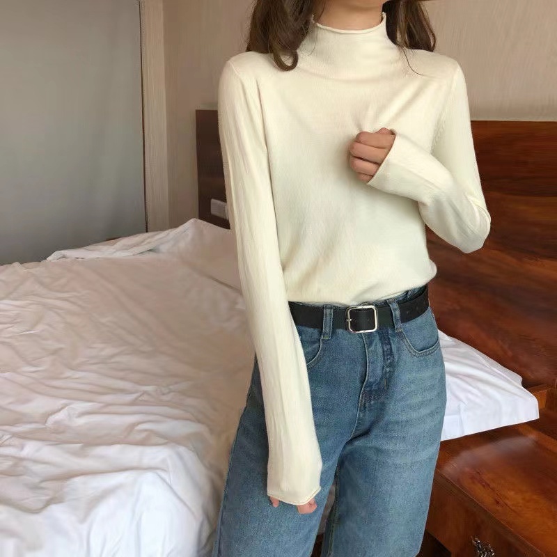 Áo sweater ZHELIHANGFEI tay dài cổ lọ dáng ôm thời trang xinh xắn cho nữ