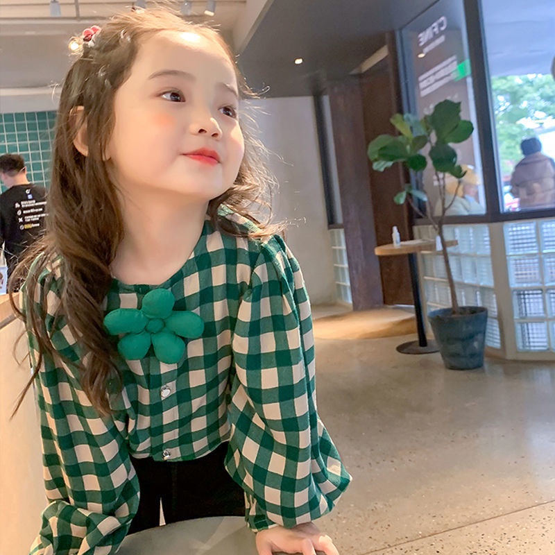 Áo Sơ Mi Tay Dài Kẻ Sọc Ca Rô Thời Trang Mùa Thu Cho Bé Gái