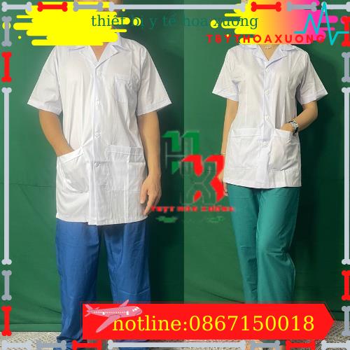 Áo Blouse (Blue) Tay Ngắn, Thân Ngắn Dược Sĩ, Điều Dưỡng, Y Tá Nam Nữ Các Size