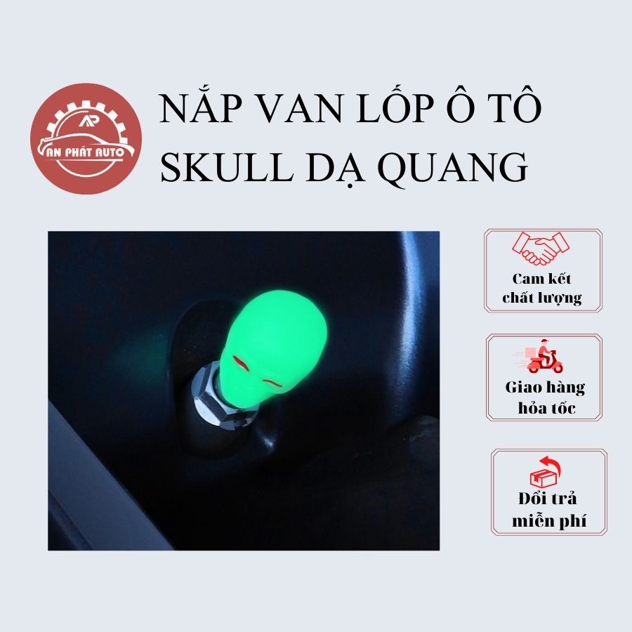 Set 4 Nắp Van Lốp Xe Ô Tô / Van Lốp Xe Máy Hình SKULL Dạ Quang Phát Sáng Độc Đáo, Lạ Mắt [Hàng Loại Đẹp]