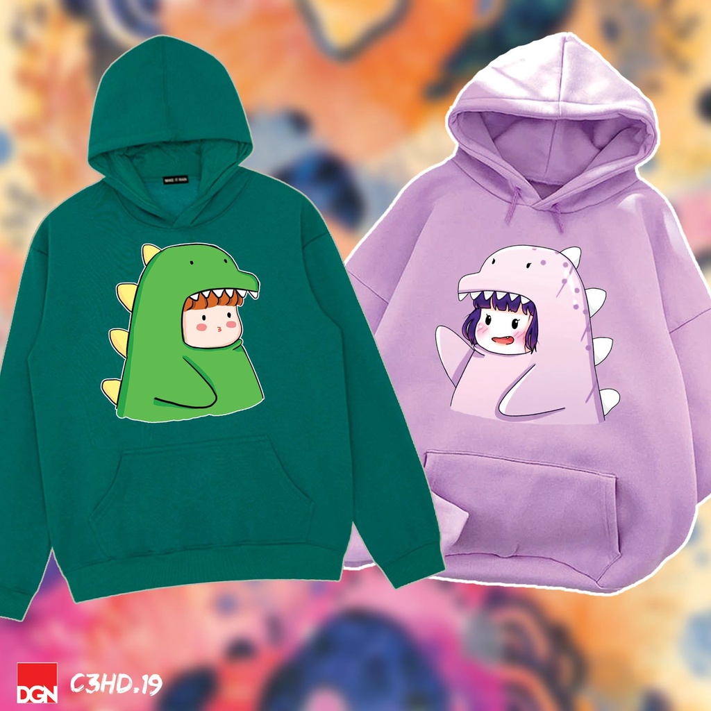 Áo nỉ hoodie cặp đôi nam nữ Khủng Long basic local brand oversize mũ to 2 lớp form rộng lót bông dày GOAT STORE 2022