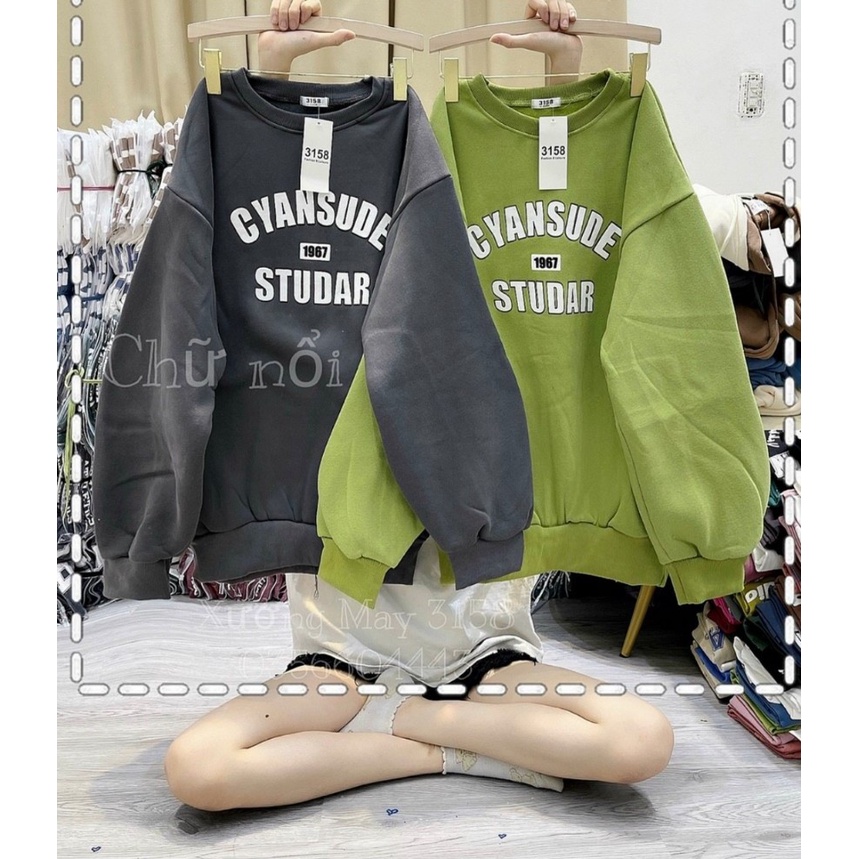 Áo sweater nỉ bông in chữ Cyansude Unisex Nam Nữ Mặc Thoải mái
