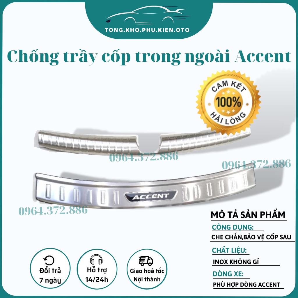 Ốp Chống Trầy Cốp Trong Ngoài Xe Hyundai Accent 2018-2023, chất liệu Inox