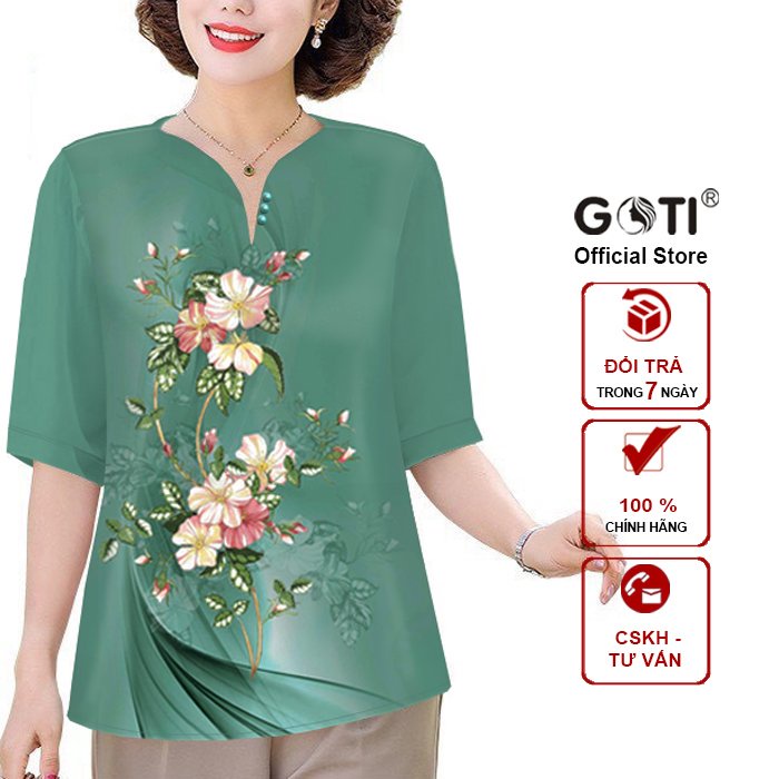 GOTI - Áo Kiểu Trung Niên Size Lớn Dạng Áo Sơ Mi Trung Niên Thời Trang U50-60 In Họa Tiết 3A36 3A34