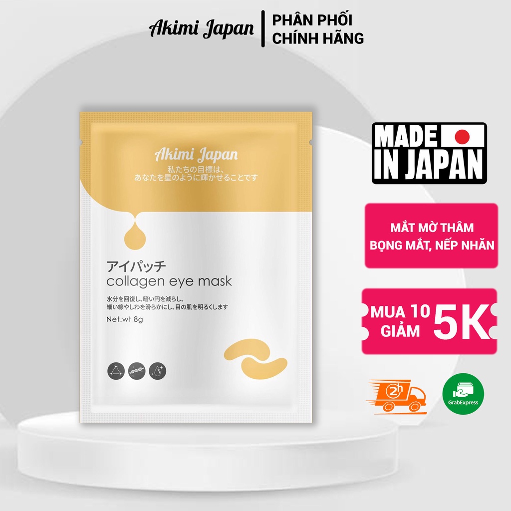 Mặt nạ mắt collagen Nhật Bản Akimi Japan mờ thâm, nếp nhăn, bọng mắt, mask mắt cấp dưỡng ẩm làm trắng vùng da mắt