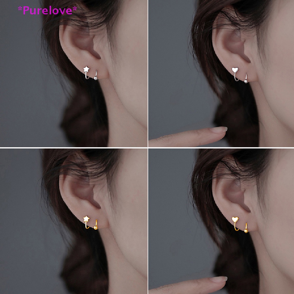 1 Khuyên Tai Hình Ngôi Sao / Trái Tim / Gợn Sóng Mini Bằng Thép Không Gỉ Thời Trang Cho Nữ Mới