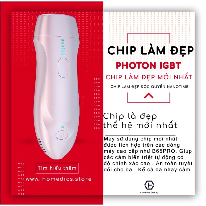 Máy triệt lông cá nhân vĩnh viễn tại nhà Nanotime B62F HTBeauty,  công nghệ IPL và trẻ hóa da mặt & body k đau rát