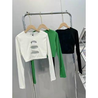 Áo chất tăm croptop dài tay