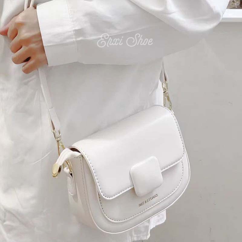 Oeteo Túi Đeo Chéo Hình Vuông Nhỏ Có Nút Gài Từ Tính Màu Đen Thời Trang Cho Nữ