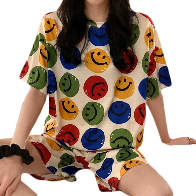 Brroa Bộ Đồ Ngủ Áo Tay Ngắn + Quần Đùi Cỡ Lớn Thời Trang Cho Nữ