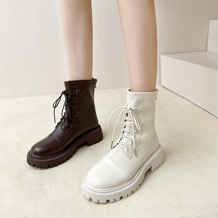 Giày Boot Cổ Ngắn Cột Dây Phối Khóa Kéo Thiết Kế Mới Thời Trang Dành Cho Mùa Đông