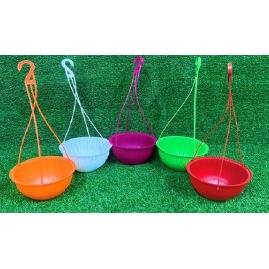 Chậu nhựa gân sọc trồng hoa, cây cảnh kèm dây treo