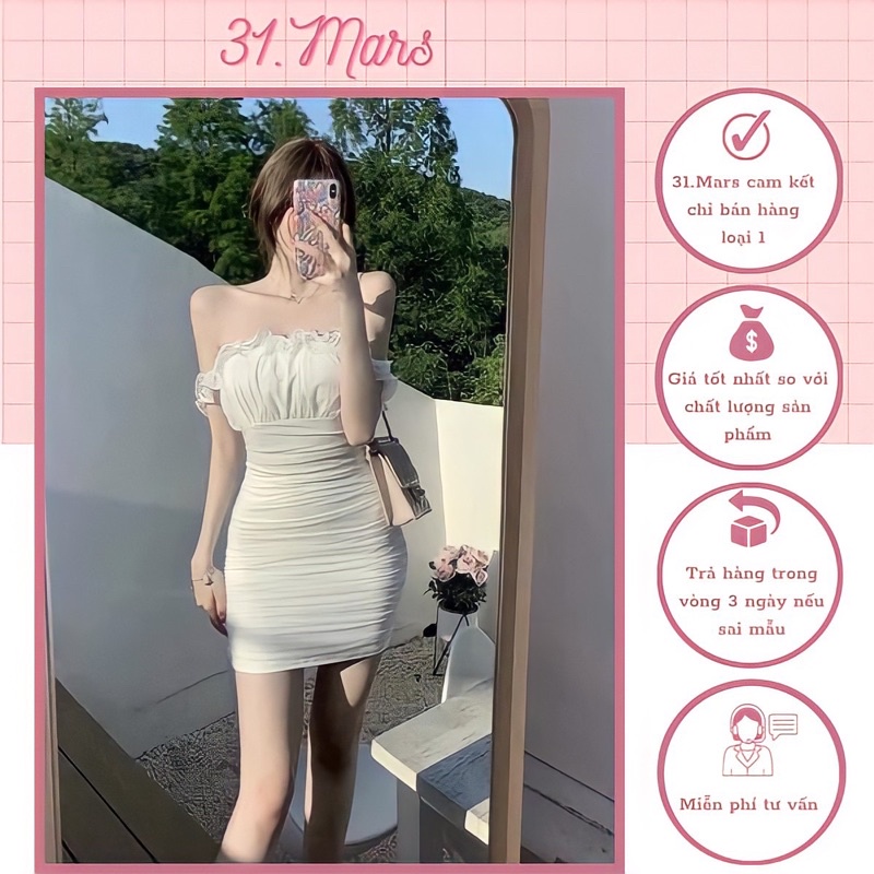 Váy đầm nhún ôm body nữ sexy trễ vai có mút ngực sang chảnh cực xinh (ảnh thật ở cuối) D1