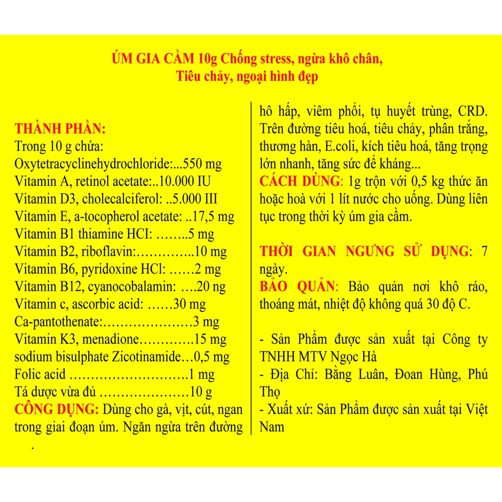 ÚM GIA CẦM 10 g Bổ sung dinh dưỡng, kích thèm ăn chảy cho gà chọi, chim cảnh