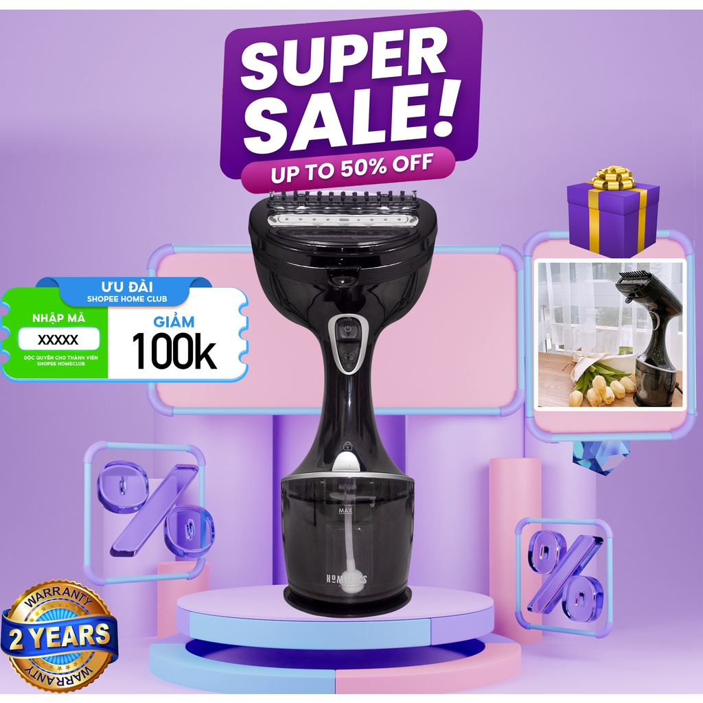 Bàn là hơi nước cầm tay Homedics PS-HH50 Turbo HTBeauty, là ủi quần áo nhanh với mọi chất liệu vải, dung tích bình lớn