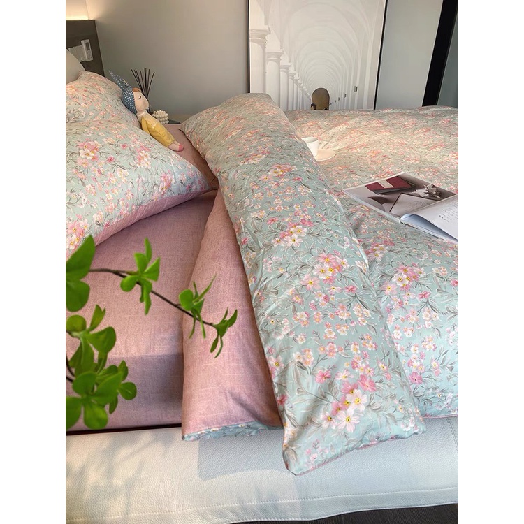 Set Vỏ chăn ga gối Cotton nguyên chất 100% hoạ tiết hoa cành