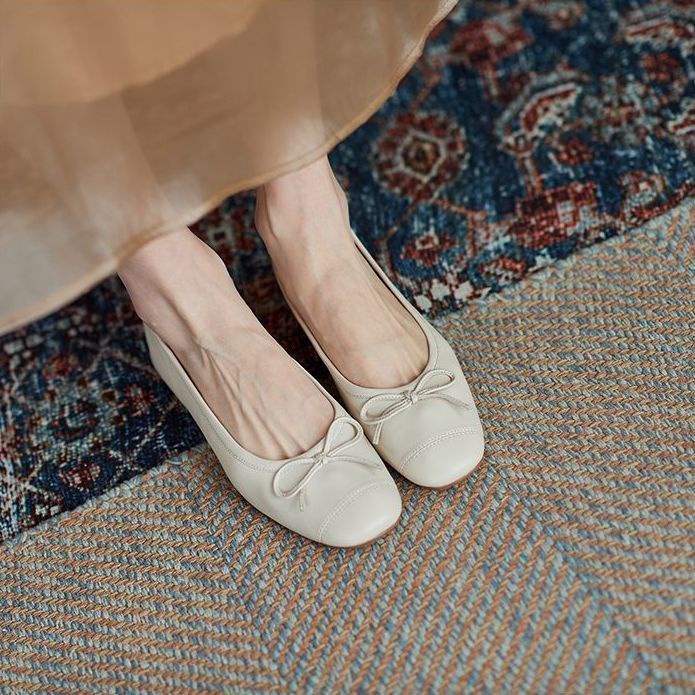 Giày Búp Bê Mũi Tròn Đế Mềm Đính Nơ Thời Trang 2022 Cho Nữ