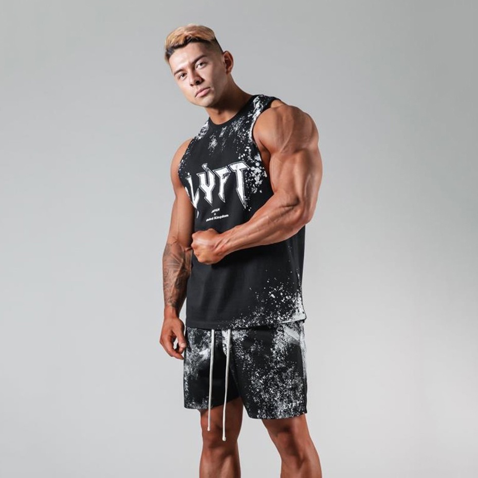 Bộ quần short + Áo tank top tập gym nam LYFT vải thun lưới mát mẻ
