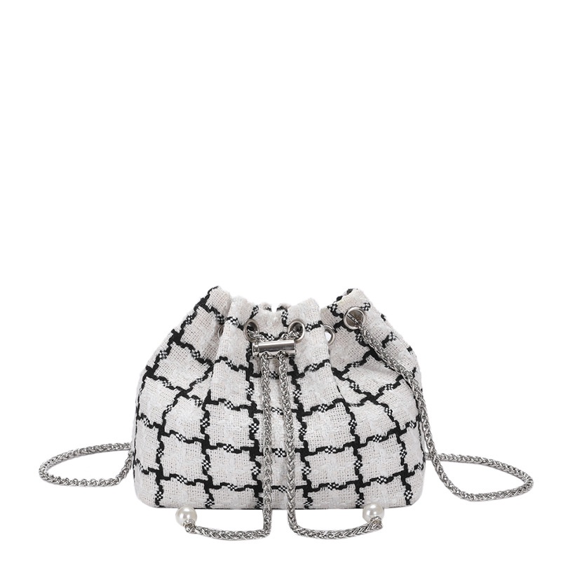 Túi Xách Bucket Chất Liệu Len Phối Dây Xích Thời Trang Dành Cho Nữ