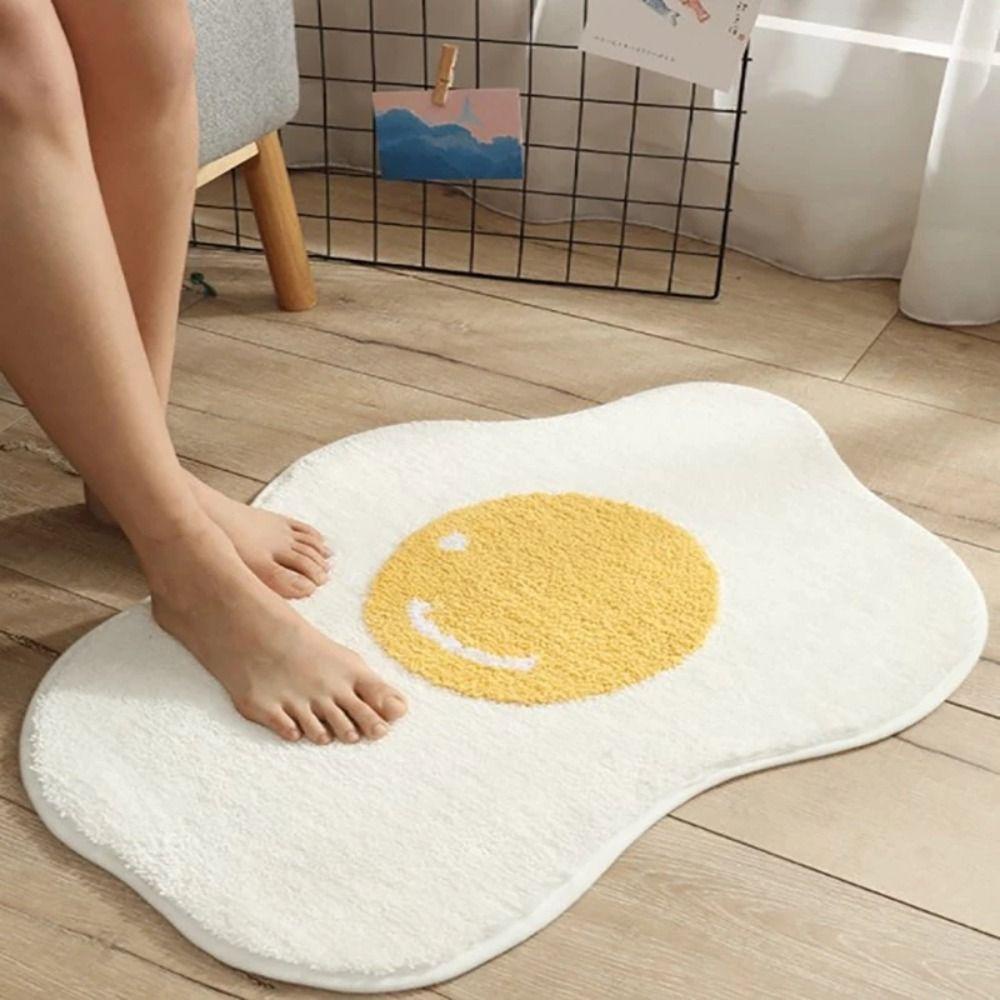 Thảm Lót Sàn Mềm Mại Họa Tiết Ngà Voi Vui Nhộn Sáng Tạo|Thảm Chùi Chân Giả Lông Cừu Chống Trượt Hình Quả Trứng Trang Trí Phòng Khách