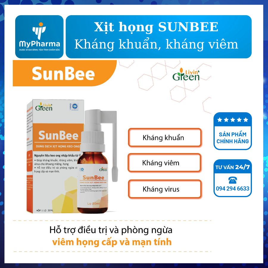 Xịt họng keo ong Sunbee: Giảm ngứa rát họng, đau họng