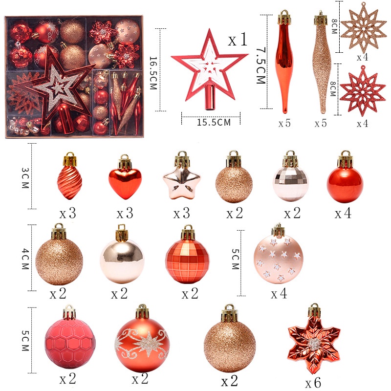 Bộ 58 Trái Châu Trang Trí Cây Thông Noel