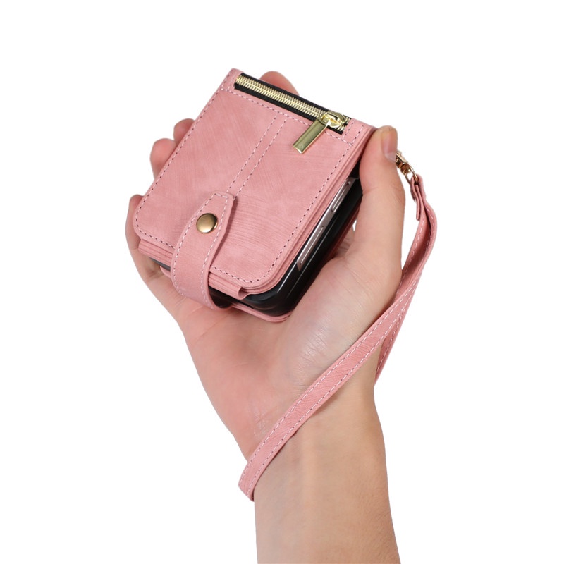 Ốp Điện Thoại Da Kiểu Ví Lật Có Dây Đeo Chéo Vai Có Ngăn Thẻ Đa Năng Cho Samsung z flip 4 flip 3