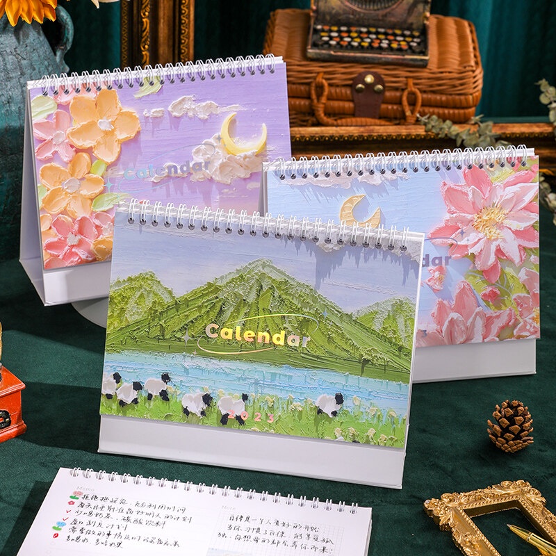 Lịch để bàn 2023 INFEEL.ME họa tiết tranh sơn dầu phù hợp cho học sinh và nhân viên