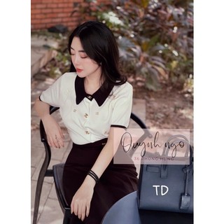 Áo len nữ cổ đức đính tag chaneo QCL1