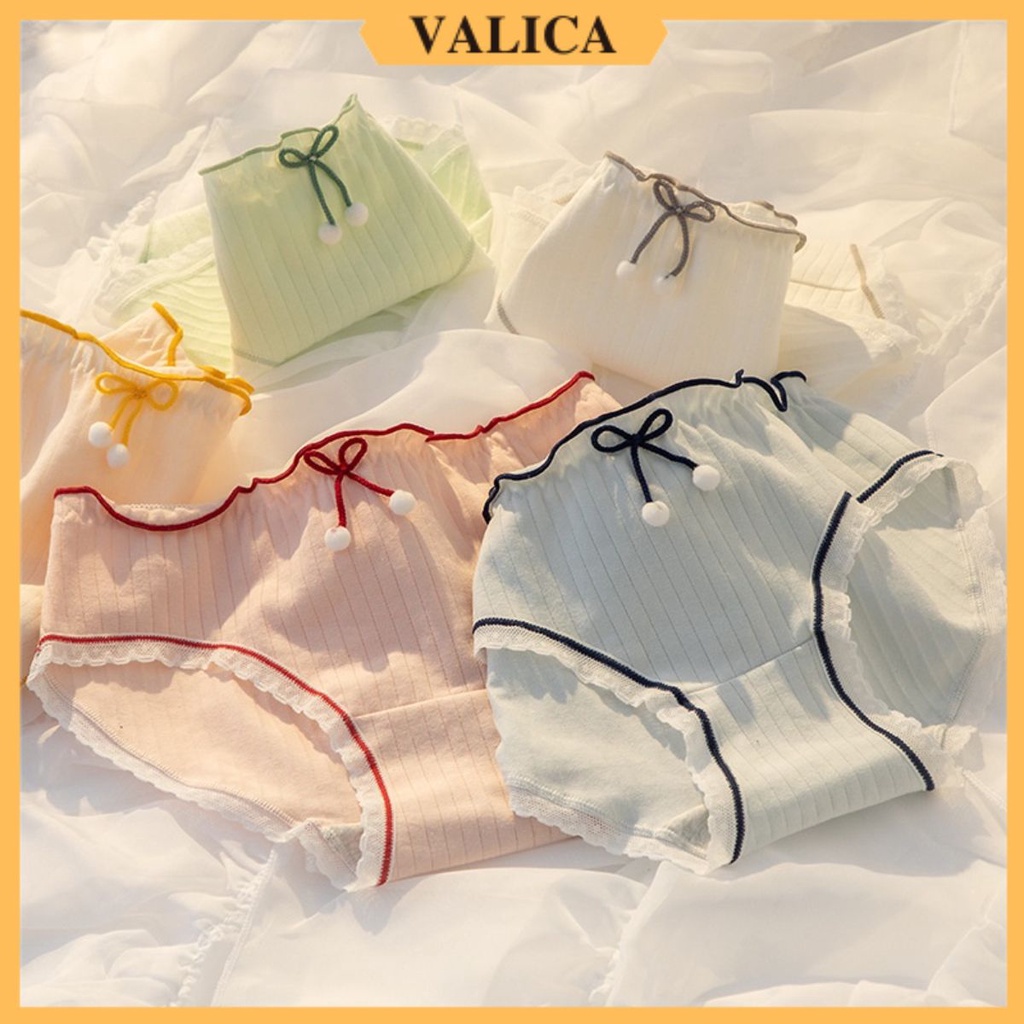 Quần lót nữ viền màu - Quần lót cotton đính nơ xinh xắn, cạp vừa đáy may VALICA L399