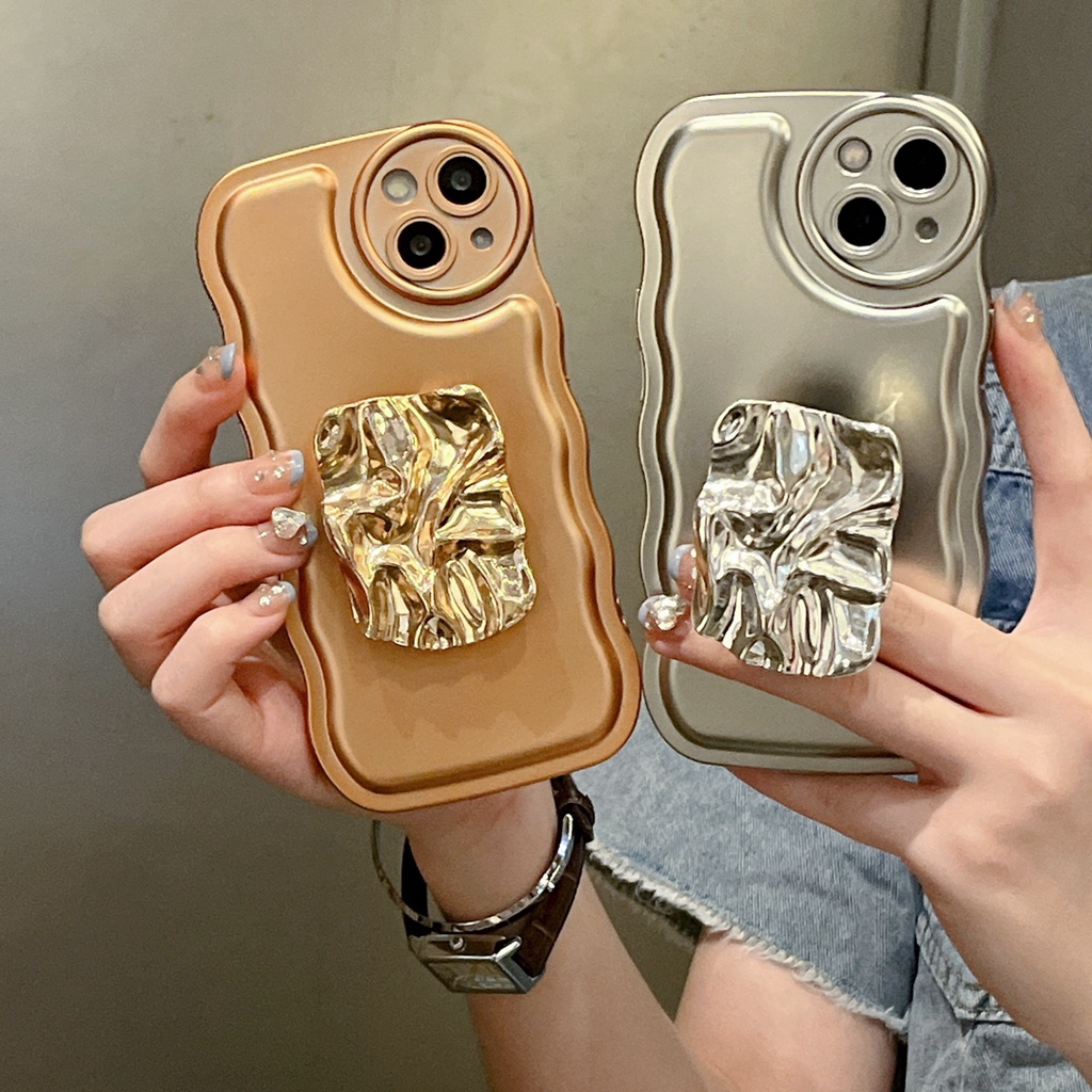 Ốp Điện Thoại Viền Vuông Mạ Vàng / Bạc Có Giá Đỡ Cho Iphone 14 pro max 14 plus 14 13 pro max 12 pro max 11 pro max xs max xr x