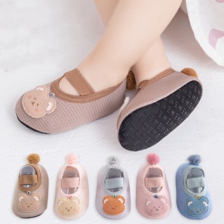 Giày Vớ cotton Đế Mềm Chống Trượt Hình Gấu Hoạt Hình Dành Cho Trẻ Em Tập Đi