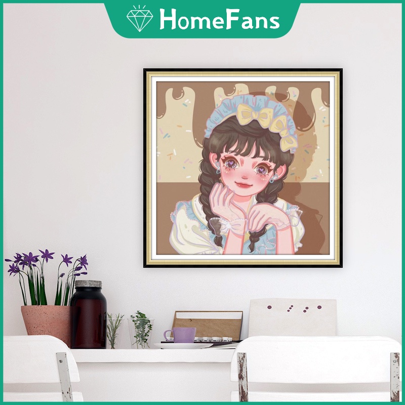 Bộ Tranh Đính Đá 5D Tự Làm 30x30cm / 40x40cm / 50x50cm Hình Cô Gái Đáng Yêu