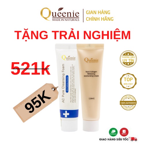 Bộ Mỹ Phẩm Làm Sạch Sâu, Dưỡng Da Mềm Mịn Trắng Hồng Queenie 2 Sản Phẩm [SP Trải Nghiệm]