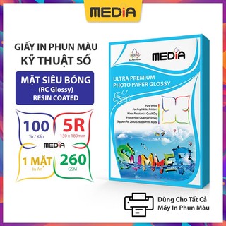 Giấy In Ảnh Media RC 1 Mặt Siêu Bóng 5R 260gsm 100 Tờ