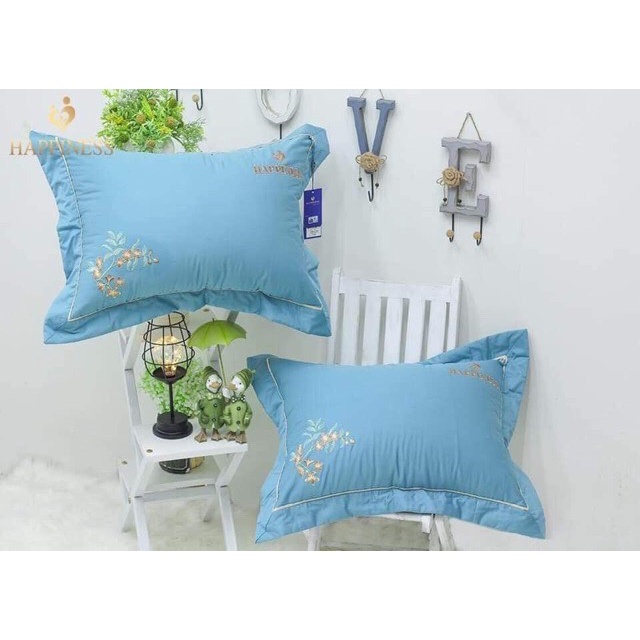 Ga trải giường, ga giường trần bông cao câp Happiness  Màu Thêu Siêu Đẹp, ga trần bông + 2 vỏ gối