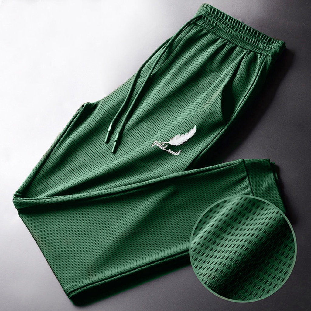 Quần Thể Thao Mùa Hè Bằng Lụa Lạnh Nhanh Khô Có Túi Và Dây Rút In Họa Tiết Lông Vũ Cho Nam