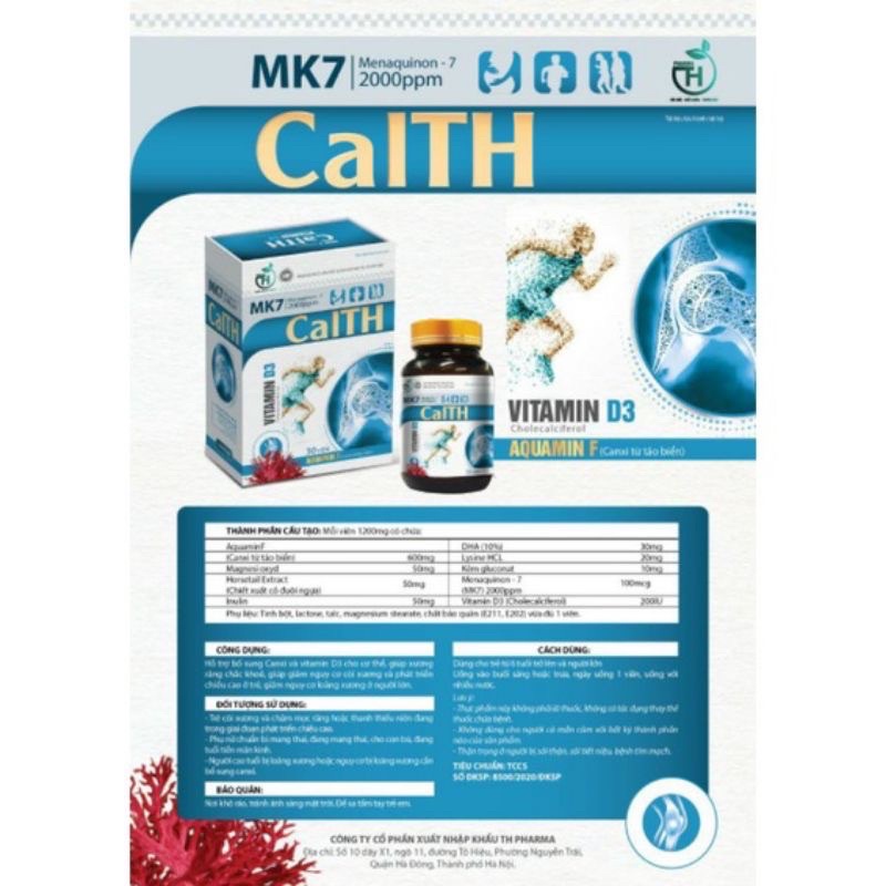 Viên uống bổ sung Canxi , Vitamin D3, lọ 30 viên