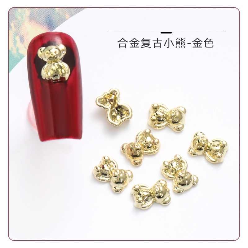 Phụ Kiện Trang Trí Móng Tay Nghệ Thuật Bằng Hợp Kim Hình Gấu Dễ Thương Phong Cách Retro Nhật Bản