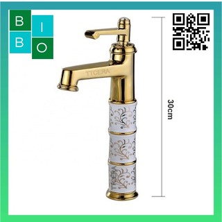 Vòi lavabo mạ vàng hoa văn nghệ thuật cao 20cm và 30cm