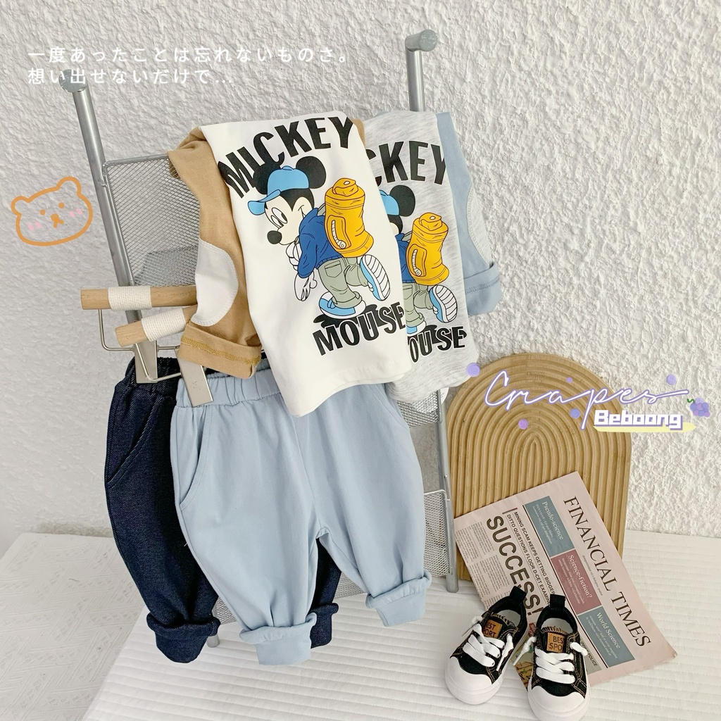 Bộ cotton bé trai hoạ tiết Mickey siêu cute, phối đáp tay 2 màu siêu xinh -PITUPI-BEBOONG