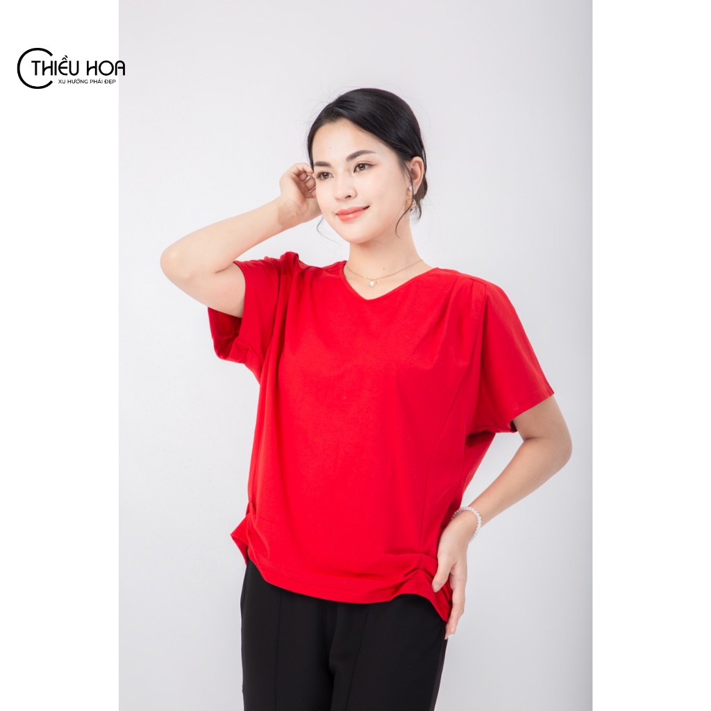 Áo thun trơn nữ trung niên Thiều Hoa chất liệu Cotton thoáng má K0210