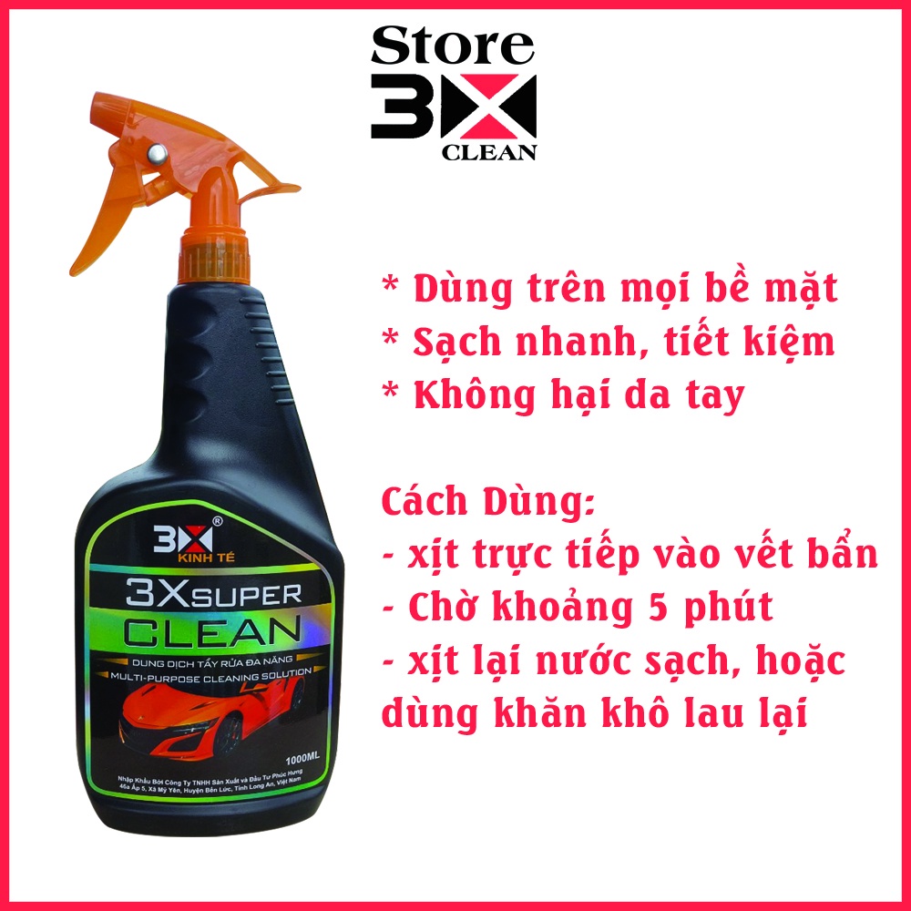 DUNG DỊCH RỬA XE 3X SUPER CLEAN  1000ML VÀ OCEAN 500ML TẨY DẦU NHỚT RỈ SÉT DÙNG TRÊN MỌI BỀ MẶT