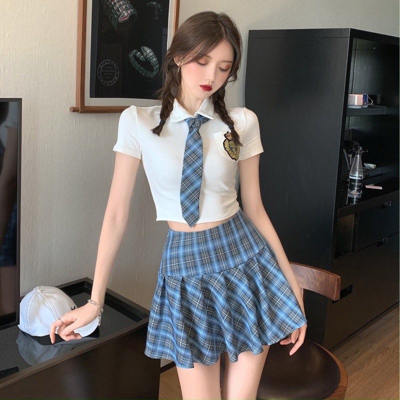 Tặng kèm vớ - Cosplay đồng phục học sinh sọc caro