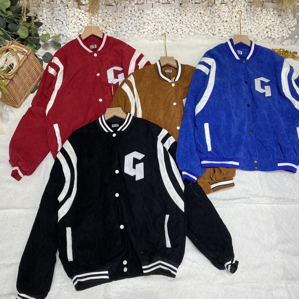 Áo khoác Bomber G đi chơi đi du lịch mặc couple nhung tăm 2 lớp với màu trơn xanh, đỏ, hồng, đen,nâu