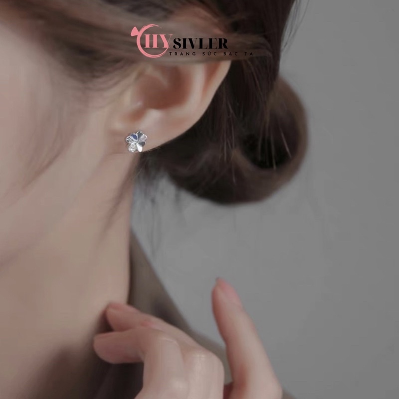 Bông tai bạc ta cỏ 4 lá may mắn đính đá bông tai hoa 4 cánh bông tai nữ bạc thật giá rẻ CHY SILVER